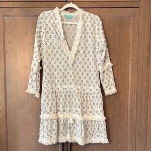 Boho Cream and Blue Patterned Cover-up